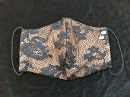 マスク、黒レース×ベージュ石付き