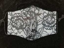 マスク、黒レース×白