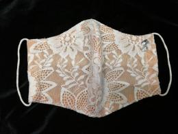 マスク、白レース×ベージュ②石付